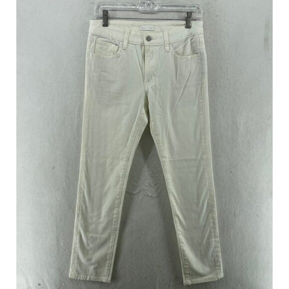 Uniqlo Jeans Women's Sz 28 White Mid Rise Slim Straight Stretch Skinny Denim - Picture 1 of 12